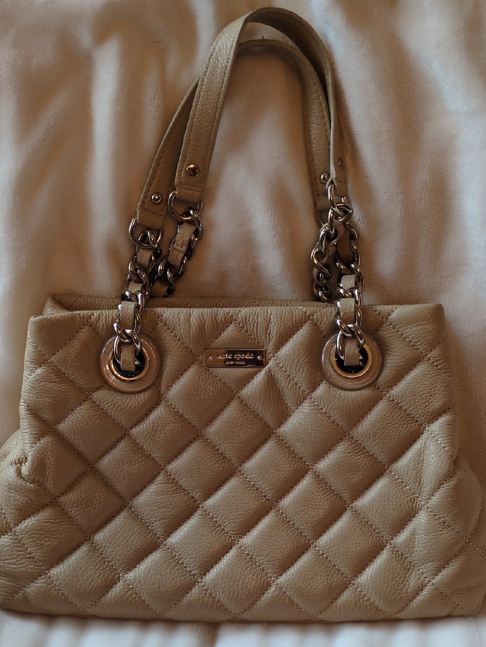 kate spade Quilted Beige Shoulder Bag with Chain-Strap Accents